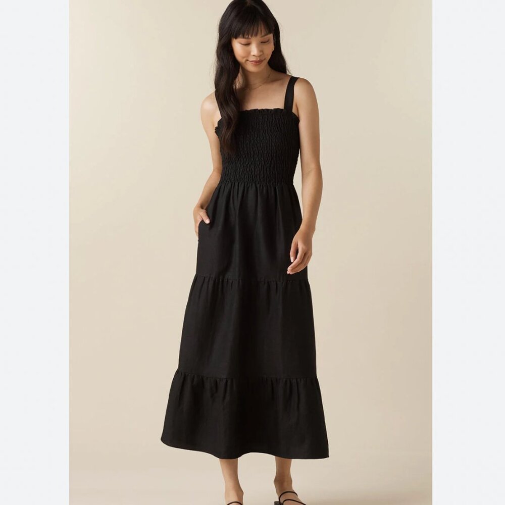 Black Midi Dress: Vetta Capsule The Smocked Tiered Dress